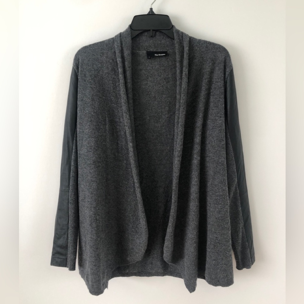 The Kooples Merino Wool Cashmere Open Cardigan Lambskin Leather Sleeves 3 (L)
